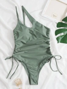 SHEIN Swim Summer Beach One-Piece Swimsuit Without Steel Ring With Drawstring Side