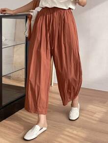 DAZY 女士純色彈性腰口袋七分褲 - 紅木色 - 查看 7