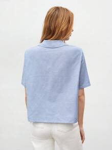 BizChic Women's Solid Color Flip Pocket Shirt - Blue - View 5