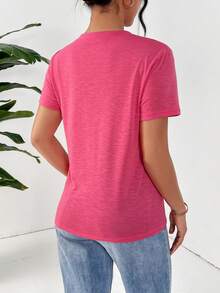 SHEIN Essnce Của phụ nữ Cơ bản Áo sơ mi Áo thun - Màu Hồng Tươi - Xem 2