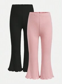 SHEIN Leap Crew 2 件/套 女童针织纯色罗纹喇叭裤 女童喇叭紧身裤 女童喇叭紧身裤 女童喇叭裤 女童喇叭裤 女童喇叭裤套装 - 彩色 - 查看 1