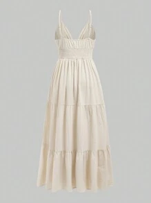 ROMWE Fairycore Women's Renaissance Casual Holiday Star Embroidery Spaghetti Strap A-Line Dress - Beige - View 2