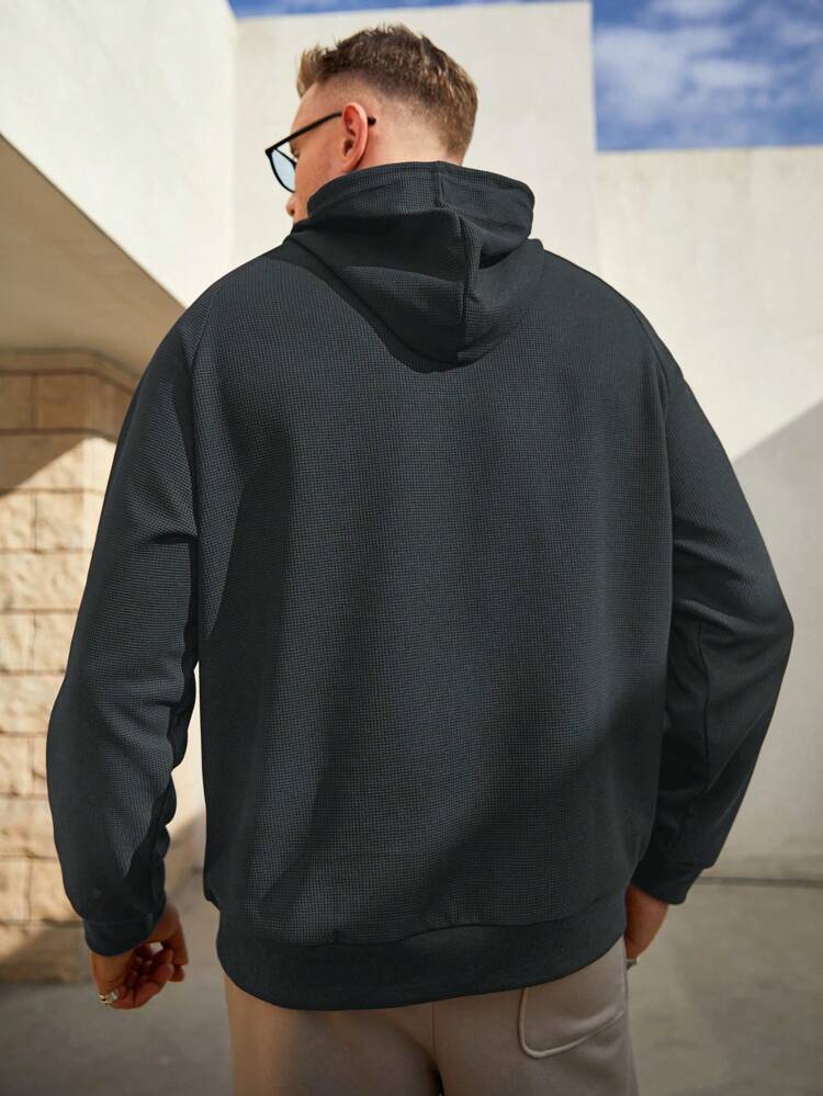 Men'S Plus Size Long Sleeve Hooded Sweatshirt With Drawstring