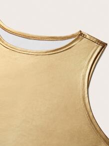 Celure Plus Size Metallic Sleeveless Bodysuit - Gold - View 5