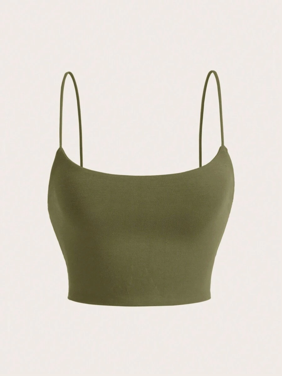 SHEIN EZwear 夏季針織女士肩帶背心 - 軍綠色 - 查看 1