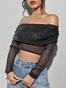 Allurite Off-shoulder Lung linh Quần skinny Áo - Xám - Xem 1