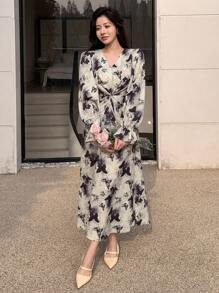 DAZY Của phụ nữ Mặt trước xoắn Chi tiết Bùng nổ Tay áo Đầm - Nhiều màu - Xem 1