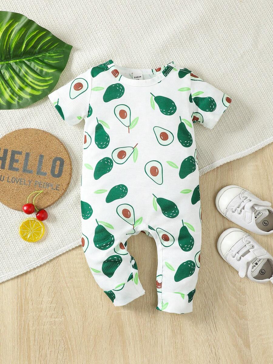 时尚休闲牛油果印花短袖圆领连体衣，男婴夏季款 - 綠色 - 查看 1