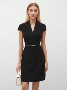 BizChic Ladies' V-Neck Solid Color Dress - Black - View 7