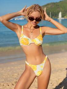 SHEIN Swim Conjunto de bikini de dos piezas con estampado de frutas para mujer, playa de verano - Multicolor - Ver 4