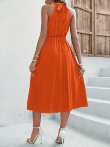 SHEIN Frenchy Women's Asymmetrical Hem Halter Neck Cut Out Dress - Orange - View 2