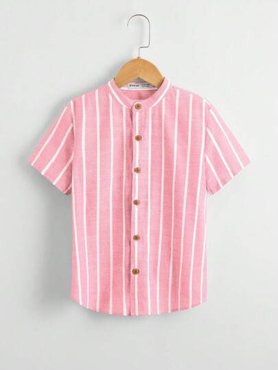 SHEIN เด็กชายก่อนวัยรุ่น ลำลอง ลายทาง คาร์ดิแกน เสื้อเชิ้ต