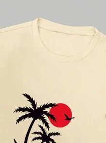 Manfinity Dauomo Conjunto De Camiseta De Manga Corta Y Estampado De Árbol De Coco Para Hombre - Multicolor - Ver 3