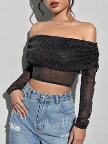 Allurite Off-shoulder Lung linh Quần skinny Áo - Xám - Xem 6