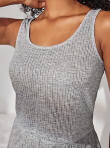 Ocili 女性實色肋紋針織背心和短褲休閒套裝 - 灰色 - 查看 4