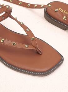 Styleloop Ladies' Fashionable Spike Detail Comfortable Flat Sandals - Brown - View 4