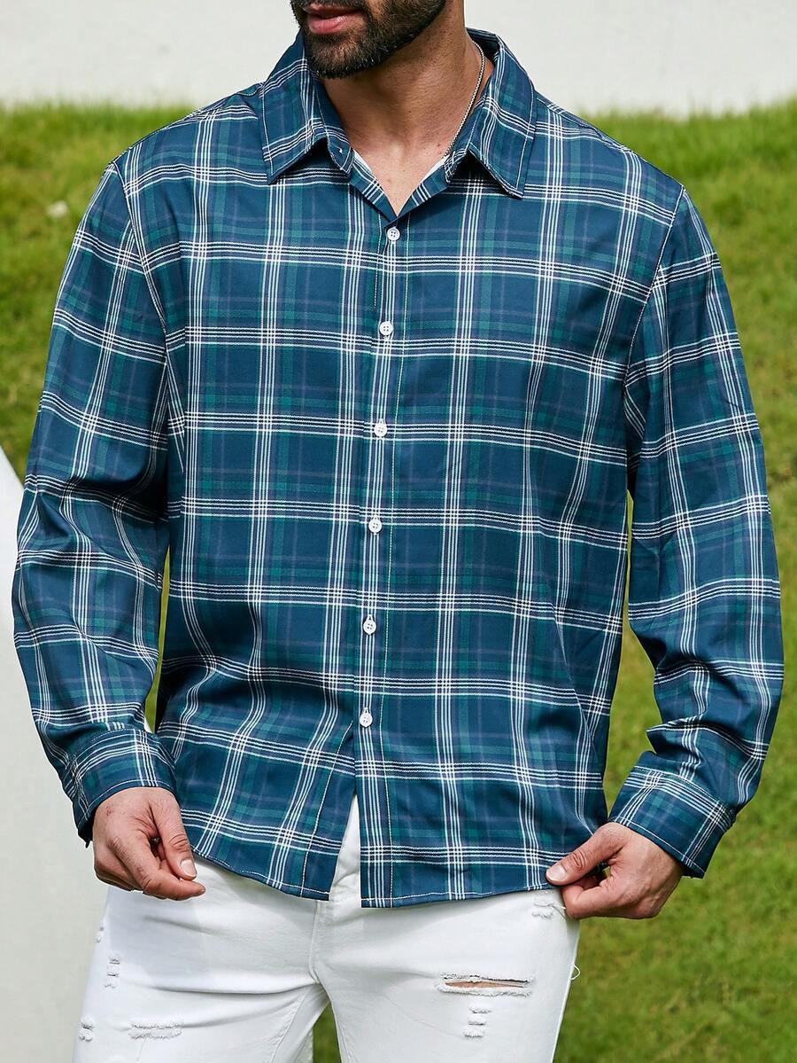 Manfinity Homme Nam Kích thước lớn Kiểm tra Tay áo dài Áo sơ mi - Nhiều màu - Xem 1