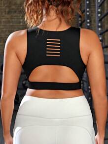 SHEIN Yoga Basic Plus Size Women's Sports Bra With Open Back Design (One-Piece Cup) - Black - View 2
