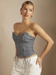SHEIN BAE Women's Strapless Bandeau Top - Grey - View 6