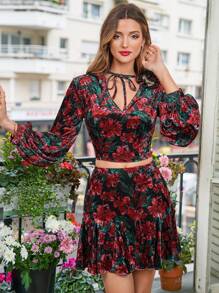 SHEIN Frenchy Falda Corta Con Volante De Patrón Floral