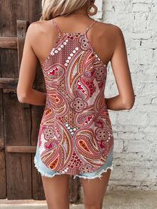 SHEIN LUNE Mẫu Paisley Dây đeo Cami ngọn - Đỏ - Xem 2