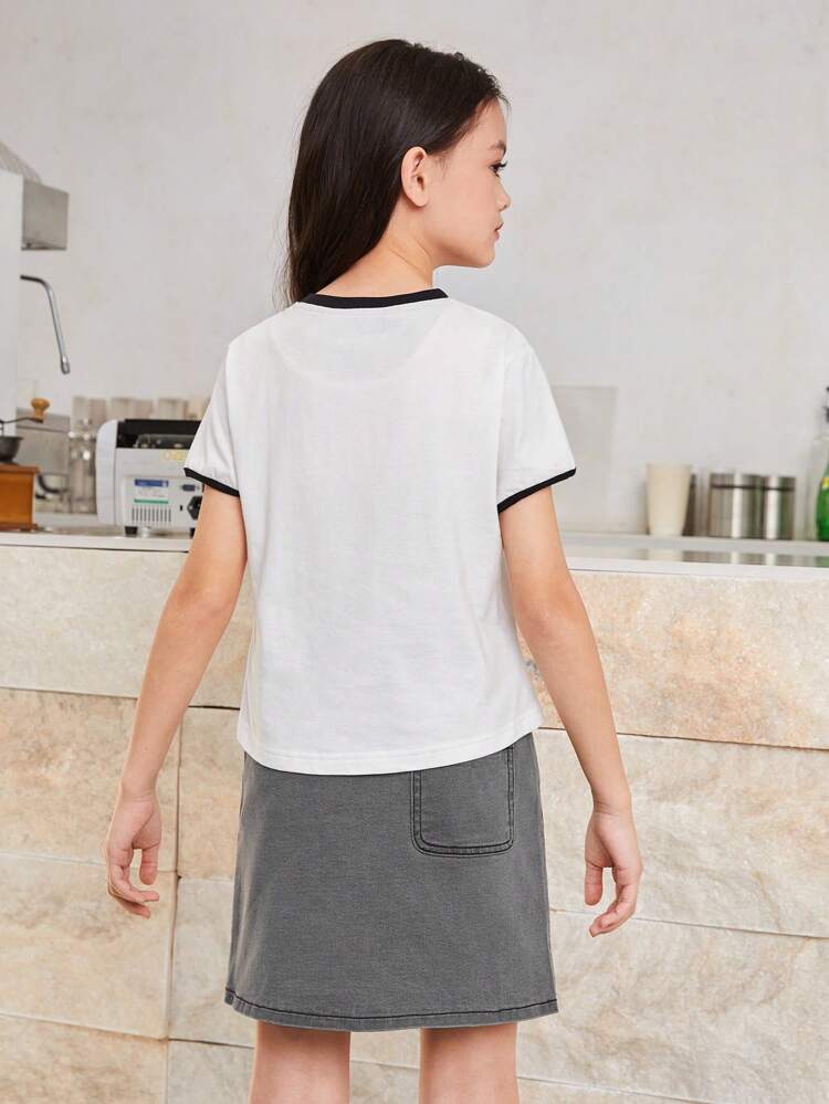 Tween Girl Letter And Star Print Ringer Tee & Split Hem Skirt Set