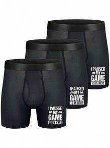 Men's Printed Letter Mesh Boxer Briefs (Pack Of 3) - Black - View 1