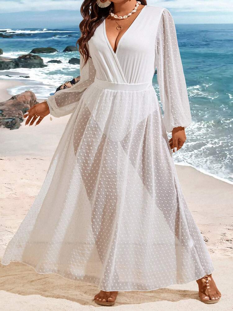 Plus Size Women's Floral Cutout Deep V-Neck Long Sleeve Jumpsuit