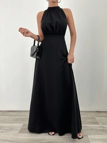EURMUSE Abito lungo con dettagli a forma di pesce e collo a canottiera oversize - nero - Visualizzare 1