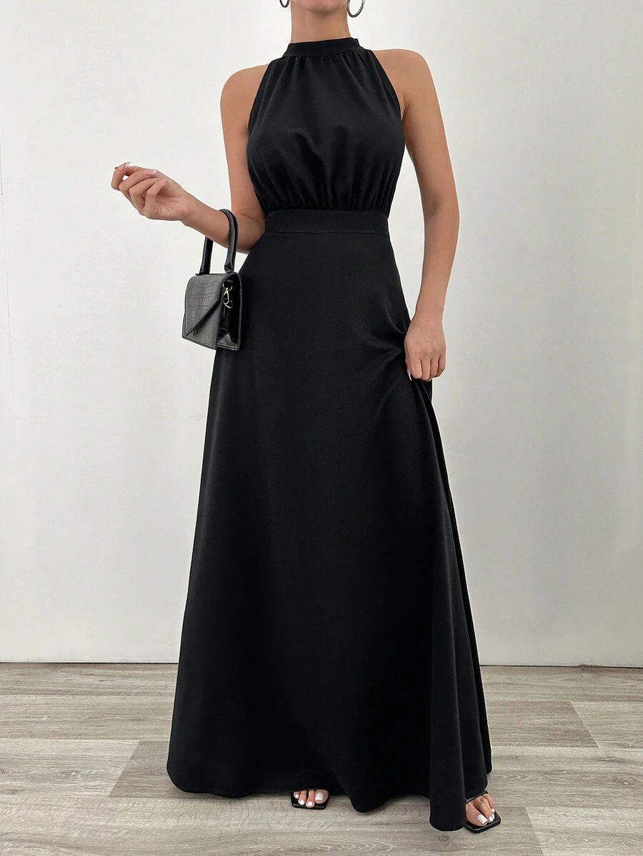 EURMUSE Abito lungo con dettagli a forma di pesce e collo a canottiera oversize - nero - Visualizzare 1