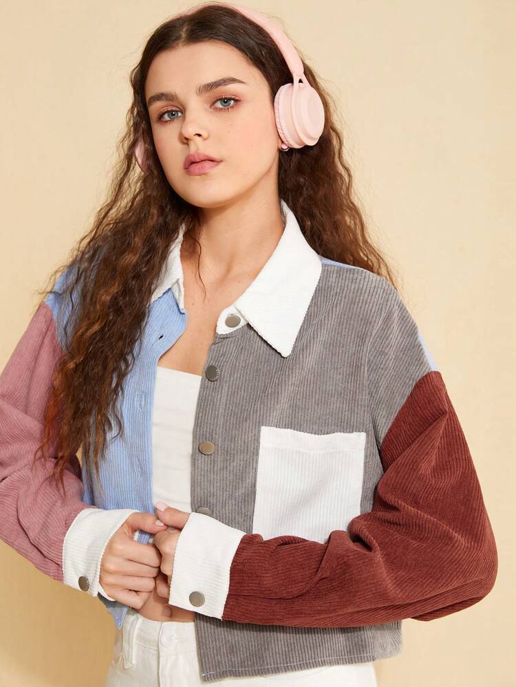 Women's Color Block Lapel Jacket
