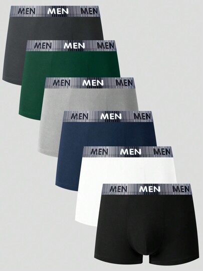 6 Piezas/set Calzoncillos Breves De Hombre Con Patrón De Bloques De Color Y Banda Tejida En La Cintura