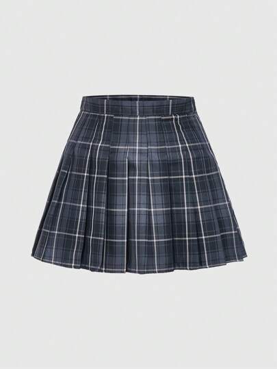 J-Fashion Jupe plissée à carreaux style preppy pour l'été, l'école, occasionnelle pour dames. Jupe plissée zippée, coupe standard, carreaux noirs naturels. À porter au printemps/été, pour un usage quotidien décontracté.