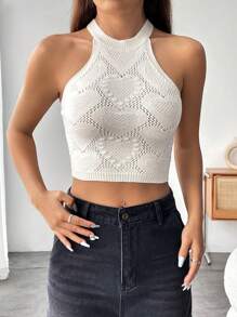 Flirla Women's Heart Texture Knit Halter Top
