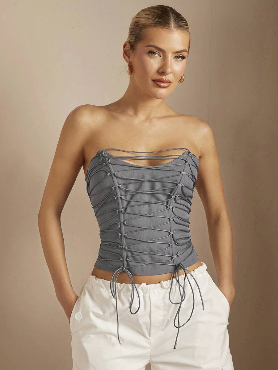 SHEIN BAE Women's Strapless Bandeau Top - Grey - View 1