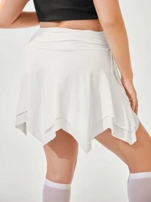 SHEIN Qutie Plus Size Women's Spring Break Balletcore Ballet Style Asymmetrical Hem Pleated White Mini Skirt