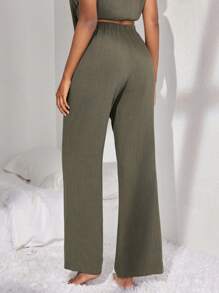 Ocili Leisure Solid Color High Waist Home Wear Bottoms - Army Green - View 2
