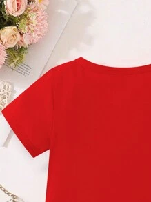 SHEIN Maglia Stampata Con Slogan Divertente E Carino Da Bambino, Casual E Semplice, Adatta Per Primavera/estate E San Valentino