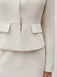 BizChic 女式双排扣长袖西装外套和配套铅笔裙套装，都市通勤商务休闲正式优雅装，秋冬 - 杏色 - 查看 10