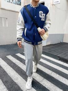 Manfinity Homme Men's Oversized Colorblock Jacket With Embroidered Letters And Buttons - Multicolor - View 6