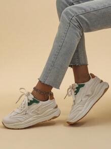 Letter Graphic Colorblock Lace-up Front Chunky Sneakers - Multicolor - View 4