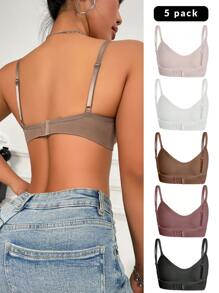 5pcs/Set Women's Solid Color Bra Set - Multicolor - View 5