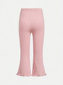 SHEIN Leap Crew 2 件/套 女童针织纯色罗纹喇叭裤 女童喇叭紧身裤 女童喇叭紧身裤 女童喇叭裤 女童喇叭裤 女童喇叭裤套装 - 彩色 - 查看 4