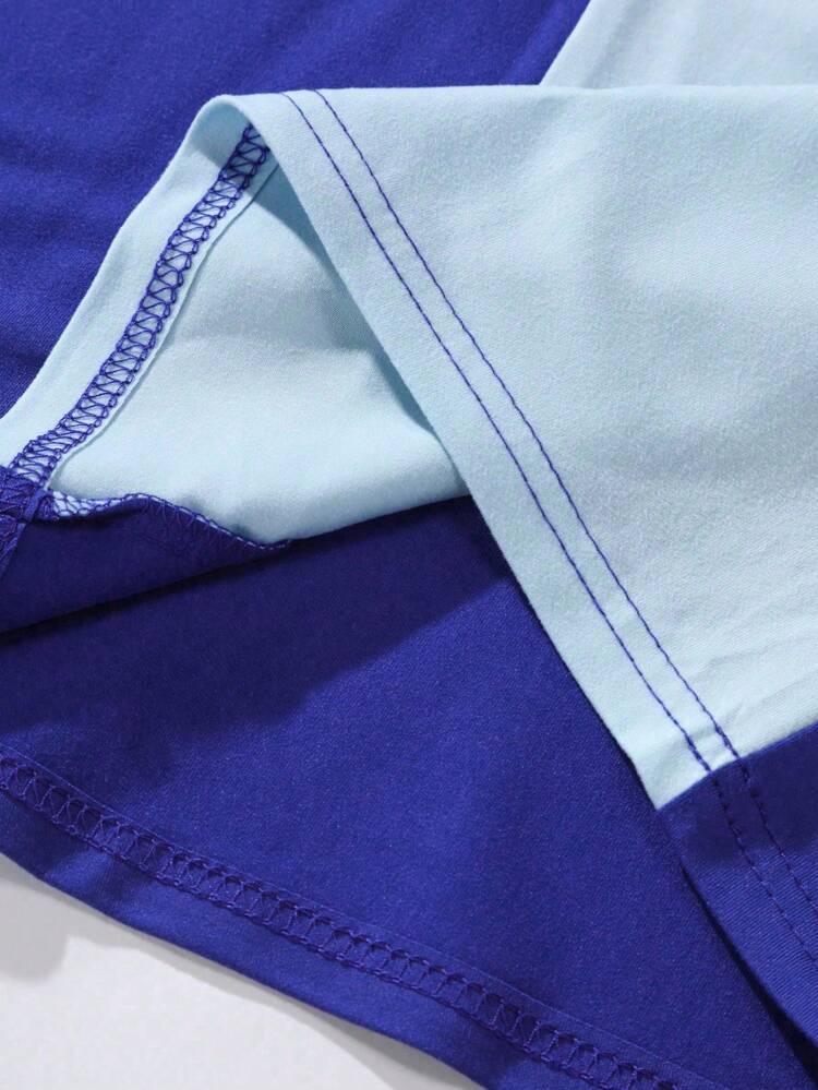 Men's Plus Size Color Block Letter Print T-Shirt And Shorts Set