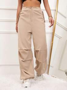 Aveloria Solid Color Drawstring Waist Parachute Pants Fall Cloth For Women