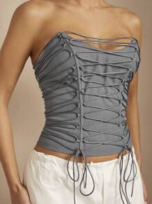 SHEIN BAE Women's Strapless Bandeau Top - Grey - View 8