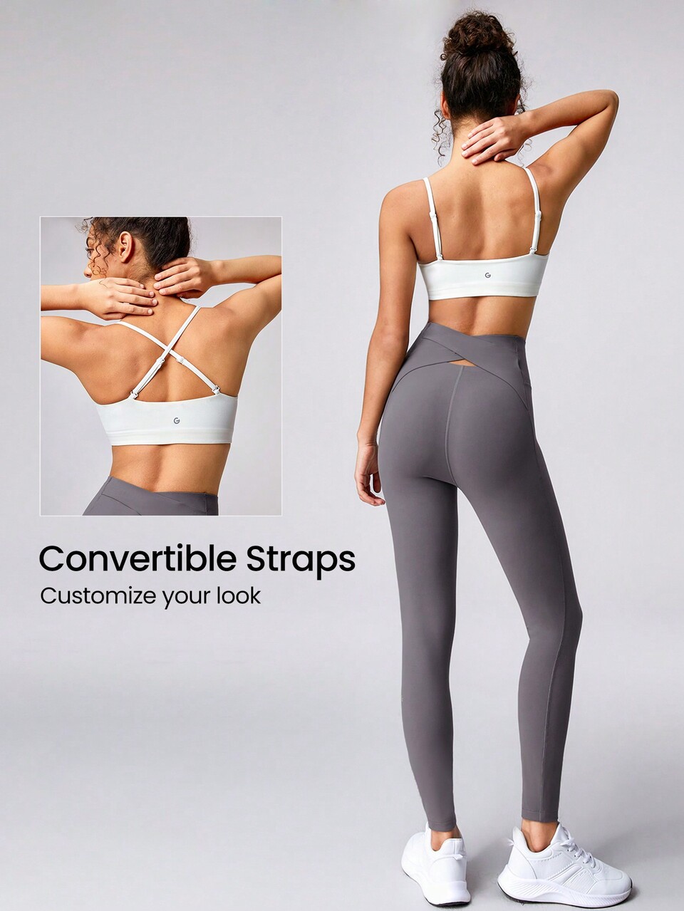 FeatherFit™ Switch It Up Pleated Adjustable Sports Bra Light Support Low Impact Yoga Pilates