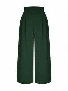 SHEIN Clasi 大碼女士高腰寬腿褲 - 綠色 - 查看 1