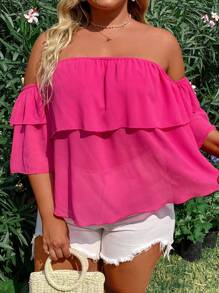 Breezaya Plus Size Women's Off-Shoulder Shirt With Flounce Hem