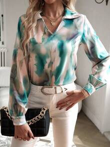 SHEIN Clasi Women's Abstract Print Versatile Casual Shirt - Green - View 6